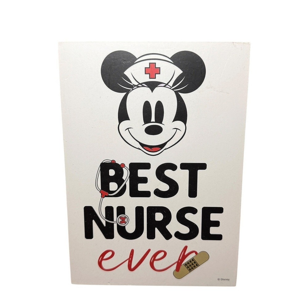 Disney Minnie Mouse Best Nurse Ever Wood Wall‎ Sign Plaque 5x7 Silver Buffalo